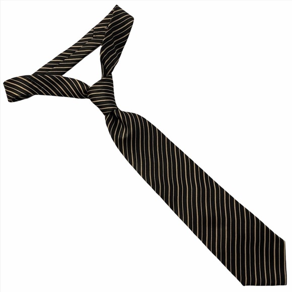 Valentino Rudy Alta Moda Roma Black Tan Stripe Tie Neutral - Picture 1 of 10